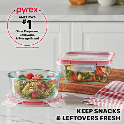 Pyrex Freshlock (4-Pack) Mixed Sized Glass Food Storage Containers Set, Airtight & Leakproof Plastic Locking Lids BPA-Free, Meal Prep Containers Set, Freezer Dishwasher Microwave Safe