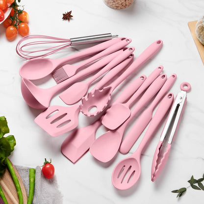 LIANYU 14 Pcs Silicone Kitchen Utensils Set with Holder, 446°F Heat Resistant Silicone Cooking Kitchen Utensils Spatula Set, Non-Stick & Dishwasher Safe Cooking Tools, Comfort Grip Handle, Black