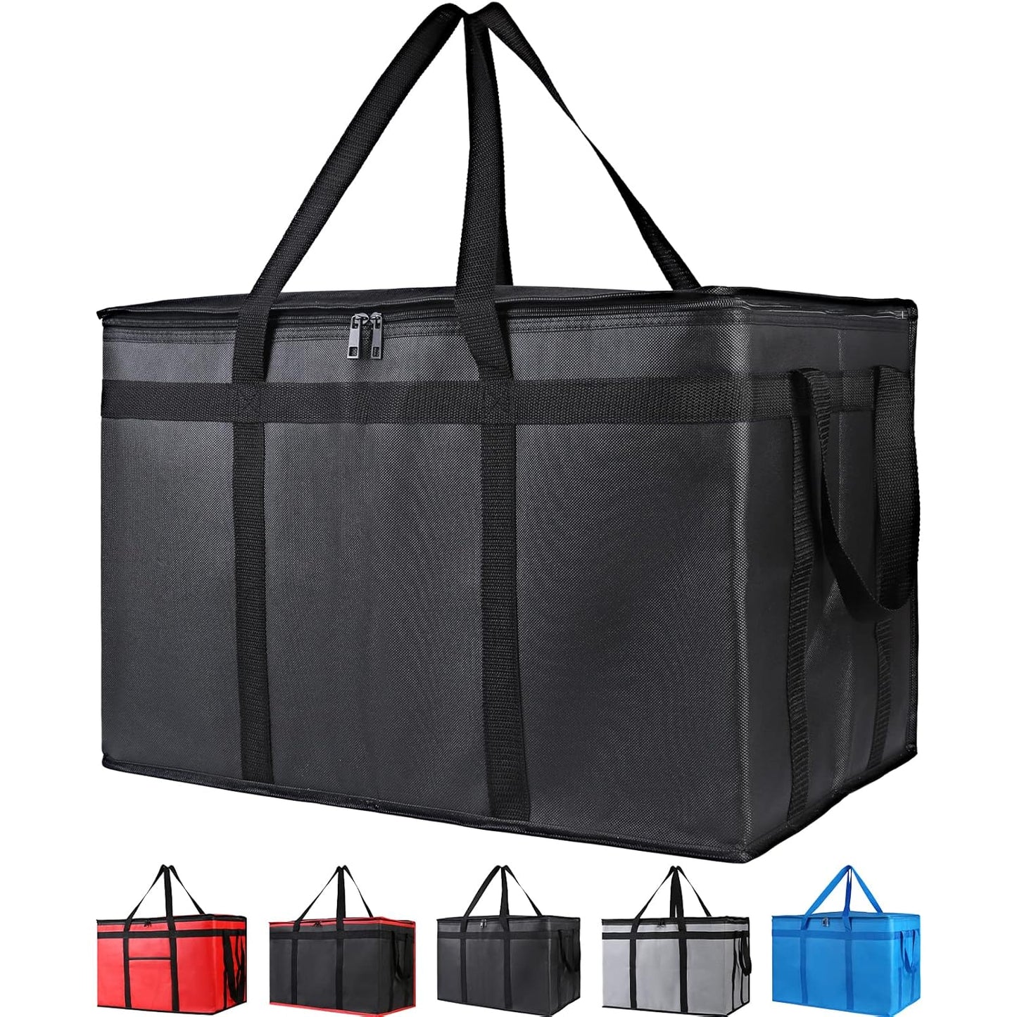 Bodaon Insulated Food Delivery Bag, XXXL Pizza Delivery Bags for Hot and Cold Food, Commercial, Large Capacity Reusable Warming Bag, Catering Cooler Bag for Rideshare, Warmers for Parties (Black, 1Pk)