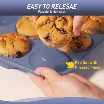 2 Pack 12 Cups Silicone Muffin Pan with Metal Reinforced Frame Regular Size Silicone Molds Cupcake Cake Baking Pans Cookie Baking Chocoflan Cupcake Mold Nonstick Muffin Tin Home Baking Supplies