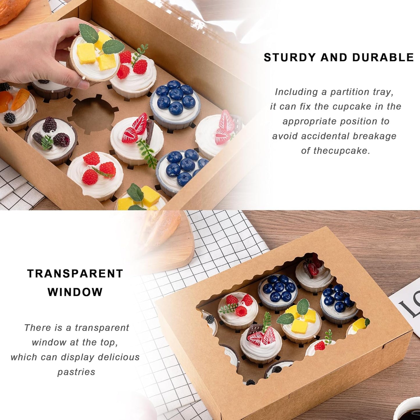 Hoewina 6PCS Cupcake Boxes - Hold 12 Count Cupcake Containers with Window, Food Grade Cupcake Holder Easy Transport and Presentation - Ideal for Cupcakes, Desserts, and More