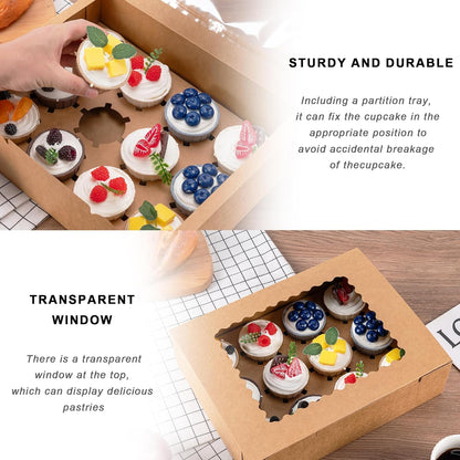 Hoewina 6PCS Cupcake Boxes - Hold 12 Count Cupcake Containers with Window, Food Grade Cupcake Holder Easy Transport and Presentation - Ideal for Cupcakes, Desserts, and More