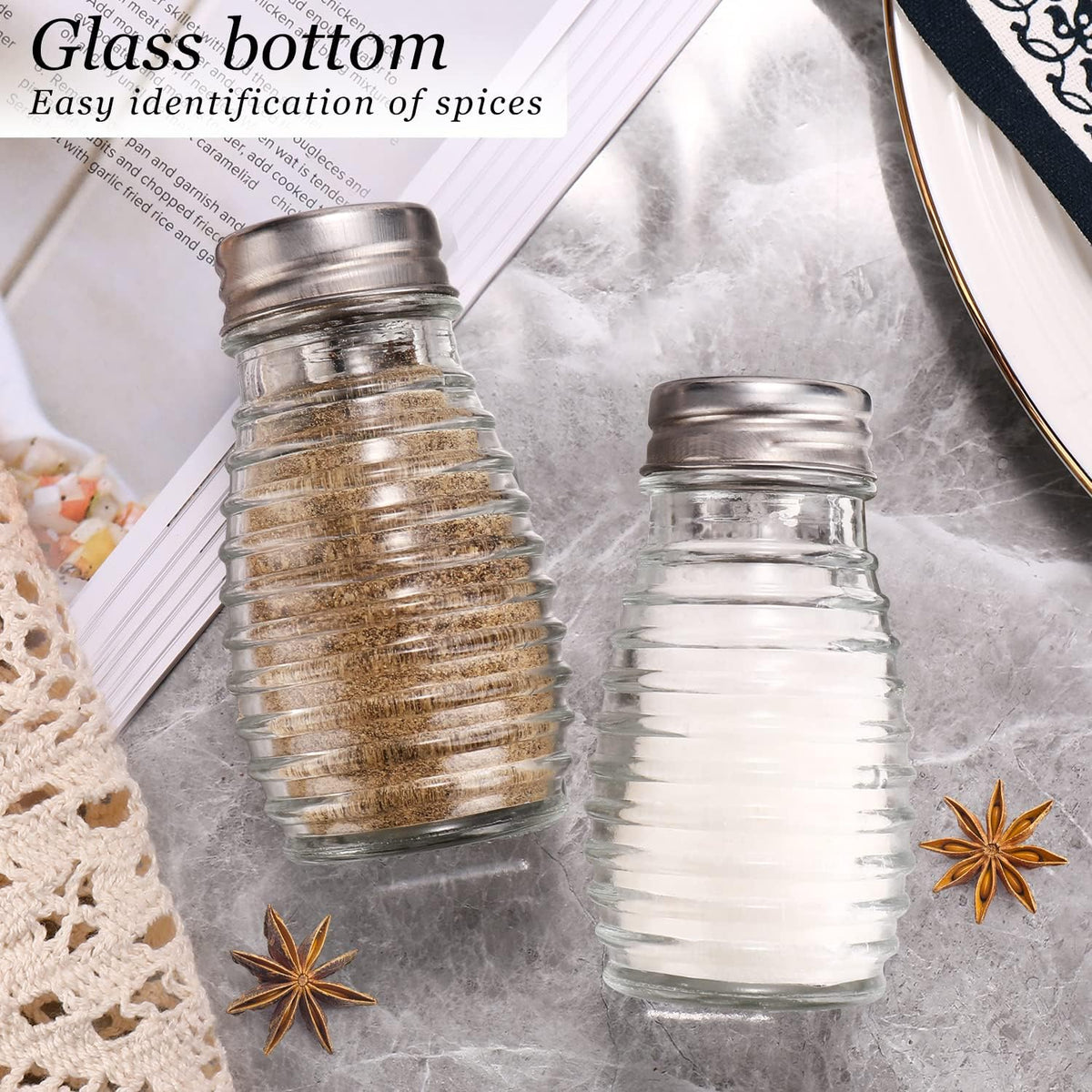 Salt and Pepper Shakers Set,Farmhouse Glass Spice Jars Kitchen Gadgets