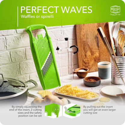 Börner by Reston Lloyd Wave-Waffle Power Line • Crinkle Cut/Spirelli Vegetable Slicer • Slicer for Wave Waffle Cut Style • Multiple Thickness Options • Made in Germany, Orange