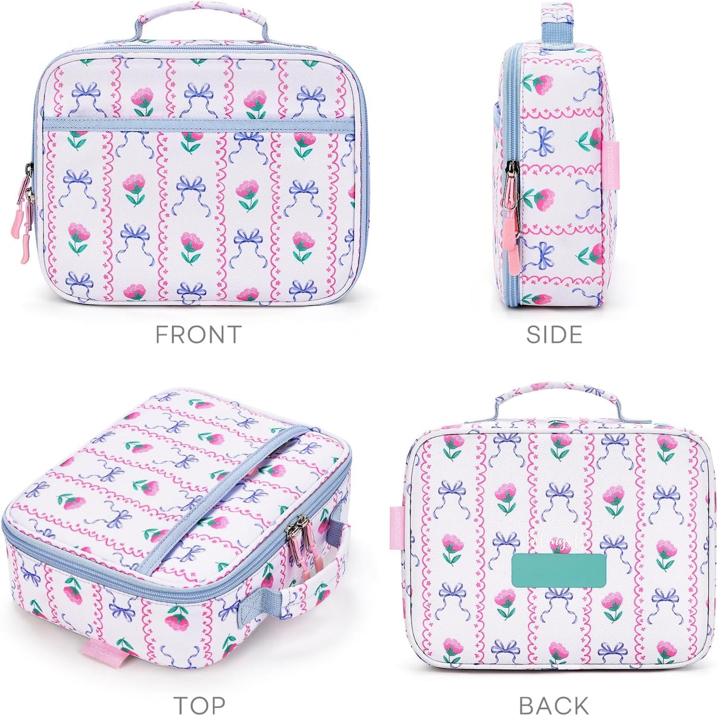 mibasies Kids Lunch Box for Girls Toddler, Insulated and Reusable Lunch Bag for School, Pink Rainbow