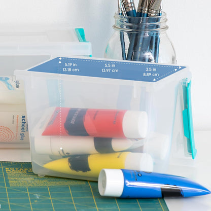 IRIS USA 12 Qt. Craft Storage Bins with Lids, 4-Pack, |Made in USA|, Clip Box, Medium Plastic Sensory Bin Tote Organizer Containers for Art Supplies, Paper, & Office, Stackable - Clear/Seafoam Blue