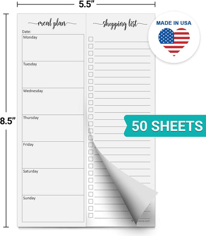 321done Magnetic Weekly Meal Plan Shopping Checklist Notepad - Tear-Off 50 Sheets, 5.5x8.5 - Undated, Sunday to Saturday To-Do List Planner, Schedule Weekly Desk Pad, Weekday Planning Notepad - Made in USA