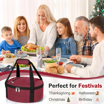 Round Insulated Casserole Carrier – 12" Portable Pie Carrier Bag for Hot or Cold Food, Leakproof Thermal Lunch Tote with Handle for Parties Picnic & Travel - Grey