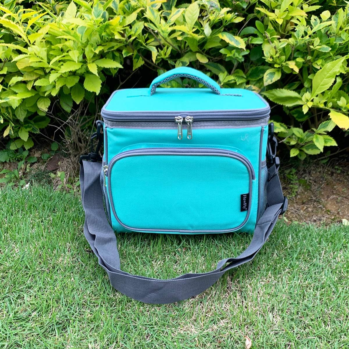 FlowFly Insulated Reusable Lunch Bag Adult Large Lunch Box for Women and Men with Adjustable Shoulder Strap,Front Zipper Pocket and Dual Large Mesh Side Pockets,Cherry - Colors B