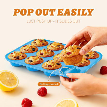 2Pack Silicone Muffin Pans with Metal Reinforced Frame,12 Cup Regular Size Silicone Cupcake Pan,Muffin Tin,Nonstick Cupcake Baking Molds for Muffins,Cupcakes,Egg Bites,BPA Free (2Pack Red)