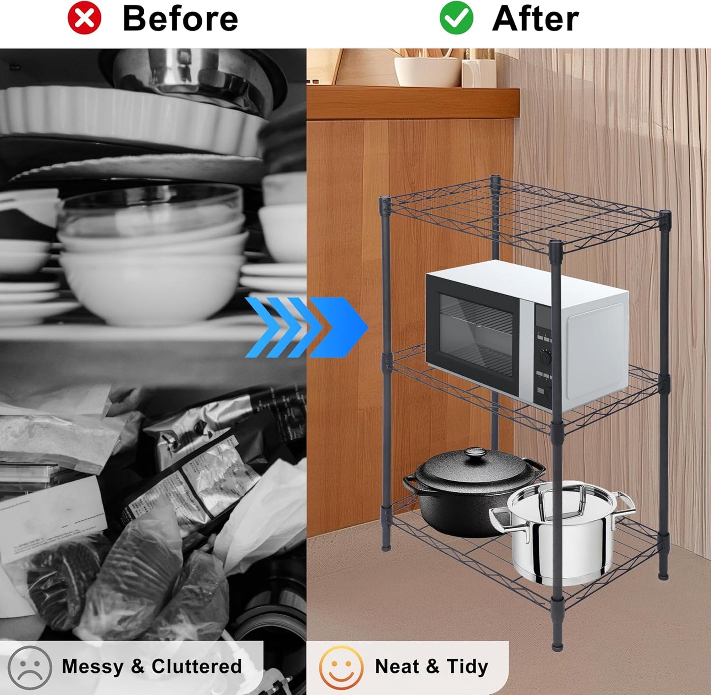 Whitmor 2-Wire Shelving Unit, Metal Storage Shelves, Stacking Shelf with Basket, Easy Assembly Home Organizer for Pantry, Kitchen, Garage, Plant