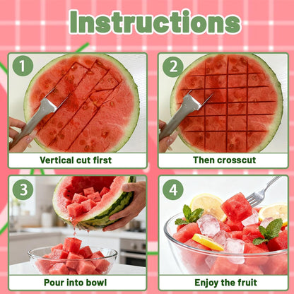 2Pcs Watermelon Fork Slicer Cutter, 2-in-1 Stainless Steel Fruit