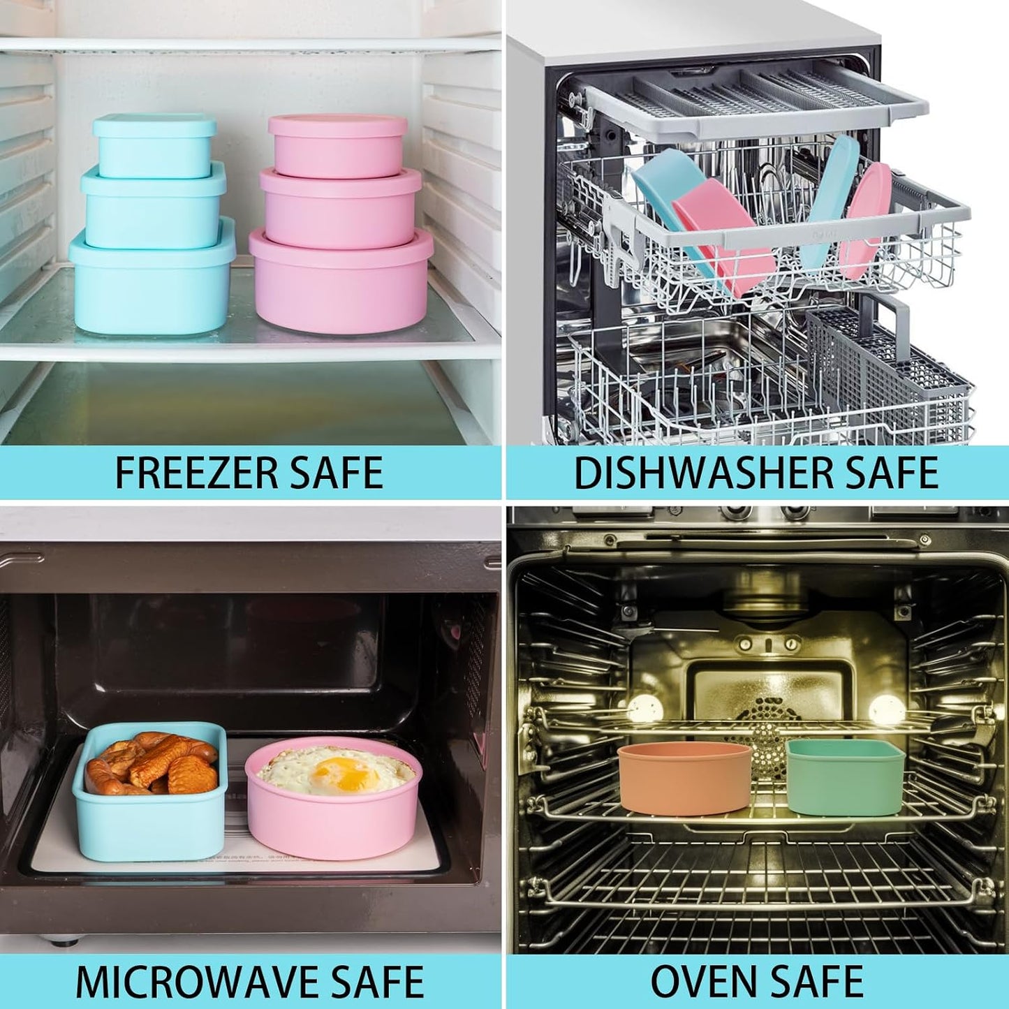 100% Silicone Food Storage Containers with Lids, 8 Pack, 10oz to 51oz, Reusable Leakproof Nesting & Stackable Silicone Bento Lunch Box, Microwave Freezer Dishwasher Oven Safe, BPA Free, Slate Green
