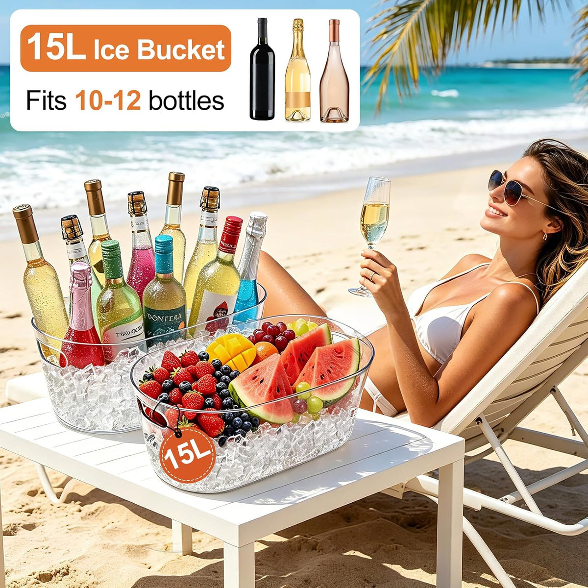 15L Large Ice Buckets for Parties, 2 Pack Champagne Ice Buckets, Portable Beverage Tub with Scoops for Champagne Beer Drink Wine Cocktails for Mimosa Bar Party Supplies