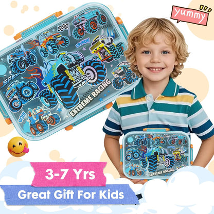 Stainless Steel Bento Lunch Box for Kids, 800ml/27oz BPA-Free Leak-Proof Food Containers with 3 Compartments, Freezer & Dishwasher Safe, Back to School Students Lunches Size for Ages 3-7