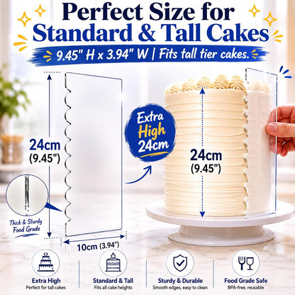 Clear Acrylic Cake Scraper, Cakes Icing Smoother Comb for Baking Butter