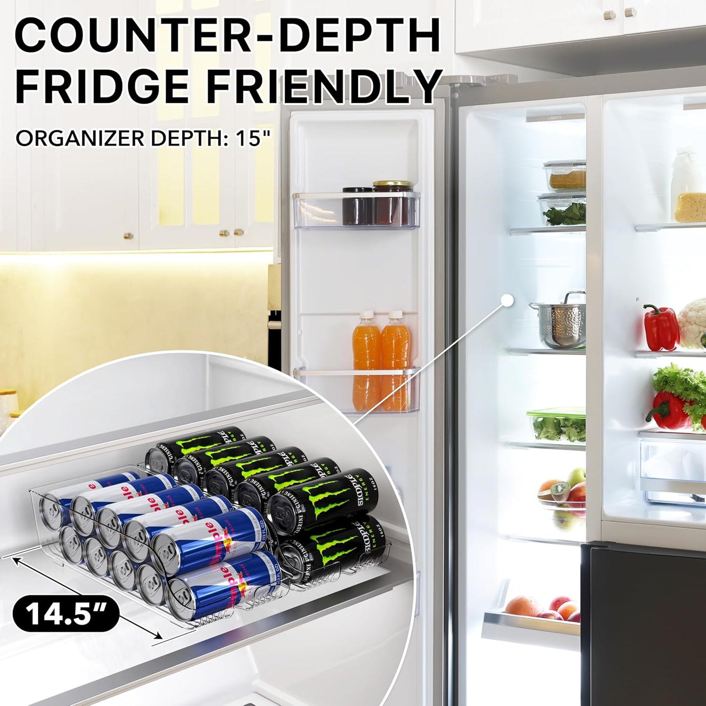 Simple Houseware Soda Can Organizer and Dispenser for Refrigerator / Pantry, Clear, Set of 2