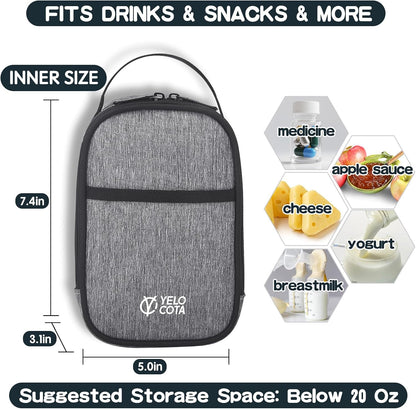 Yelocota Small Insulated Lunch Bag- Snack Bag- Mini Cooler Bag with Handle for Travel,Work,School(Storage Space below 20oz)- Also Suitable for Pairing with Food Jar