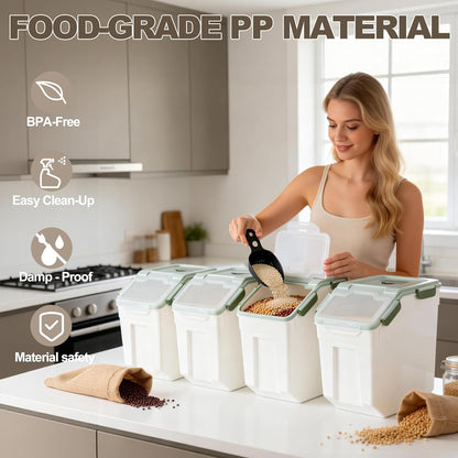 RUIAN 2Pcs Large Flour Storage Container Bin 50Lb Airtight Rice Storage Containers with Wheels Seal Locking Lid, BPA Free with Measuring Cup&Scoop for Flour, Rice, Grain 100LBS Total (Blue)
