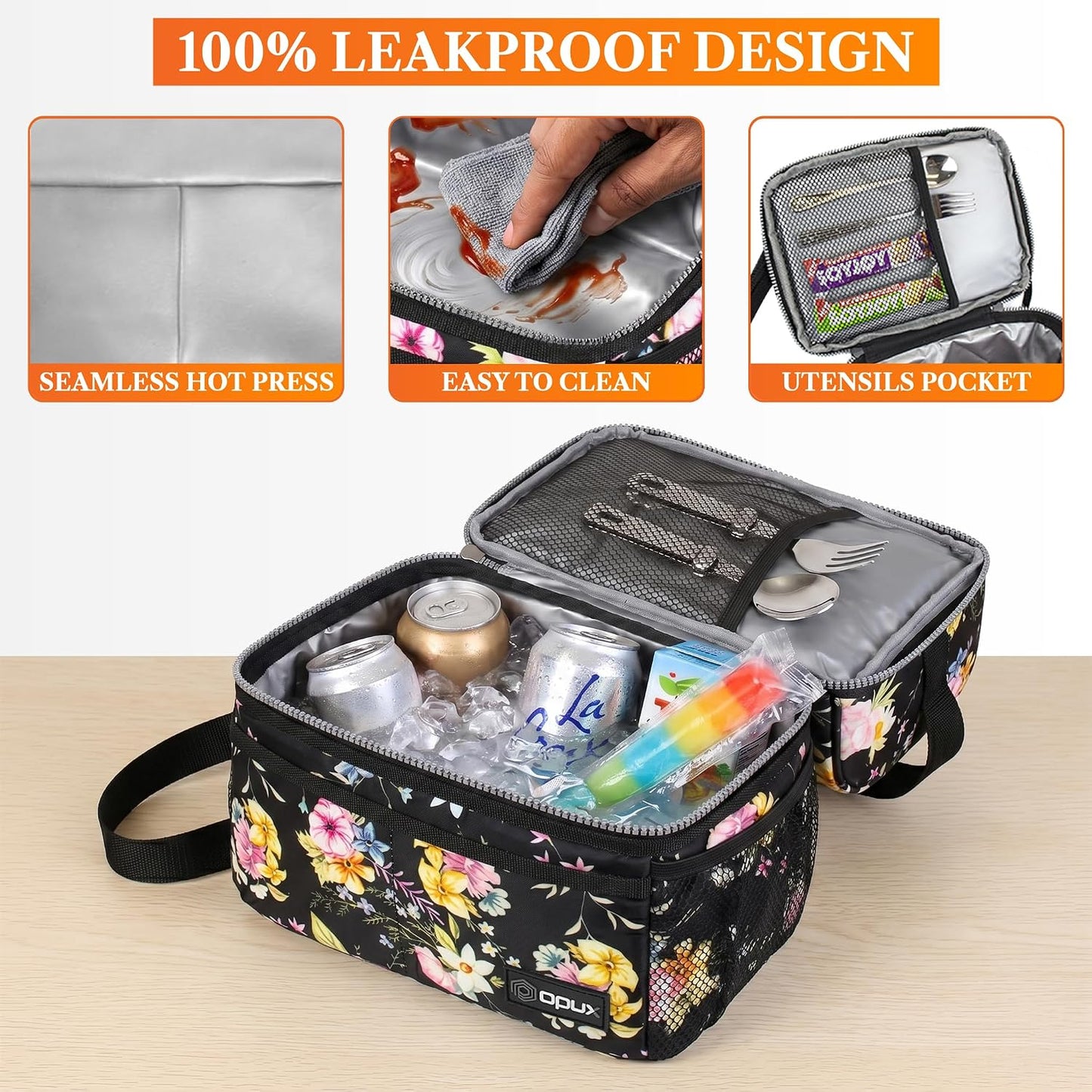 opux Insulated Lunch Bag for Men Women, Double Decker Leakproof Lunch Box Cooler Tote with Shoulder Strap, Large Lunchbox for Work School Travel Meal Prep, Adults Kids Boys Girls, Green, 16 Cans