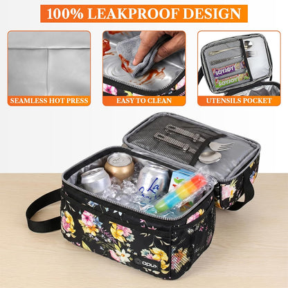 opux Insulated Lunch Bag for Men Women, Double Decker Leakproof Lunch Box Cooler Tote with Shoulder Strap, Large Lunchbox for Work School Travel Meal Prep, Adults Kids Boys Girls, Green, 16 Cans