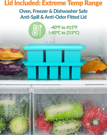 NiHome Silicone Freezer Tray with Lid – 8 Compartment 125ml & 50ml Portions, Steel Reinforced Frame, Easy Release, Food Storage for Soups, Sauces, Meal Prep (1 PC)