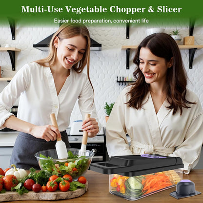 HomeHacks Veggie Chopper Vegetable Cutter, 12 in 1 Kitchen Gadget, Green