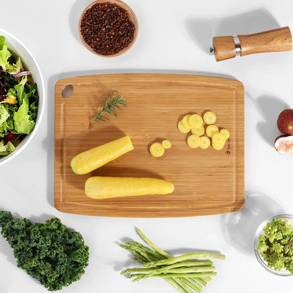 Lightweight Durable Bamboo Cutting Board Set with Non-Slip Feet, Wood Cutting Board for Busy Kitchen, Easy Clean Wooden Chopping Boards with Juice Groove Best House Warming Gift Set of 3 (S+M+L)