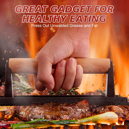 3 Pcs Cast Iron Grill Press 8 x 4 Inch Griddle Hamburger Press