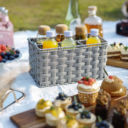 GRANNY SAYS Wicker Utensil Caddy - Picnic Basket with Handle, Organizer for Kitchen Table or Cabinet, Silverware Holder for Parties