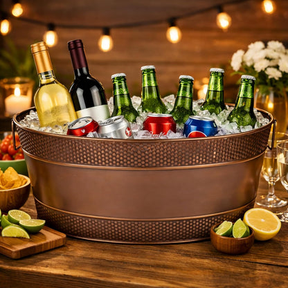 BREKX Aspen Heavy-Duty Oval Stainless Steel Drink Cooler for Parties - Metal Large Ice Bucket for Drinks, 25-Quart (30-Bottle) Large Cooler Ice Container for Parties
