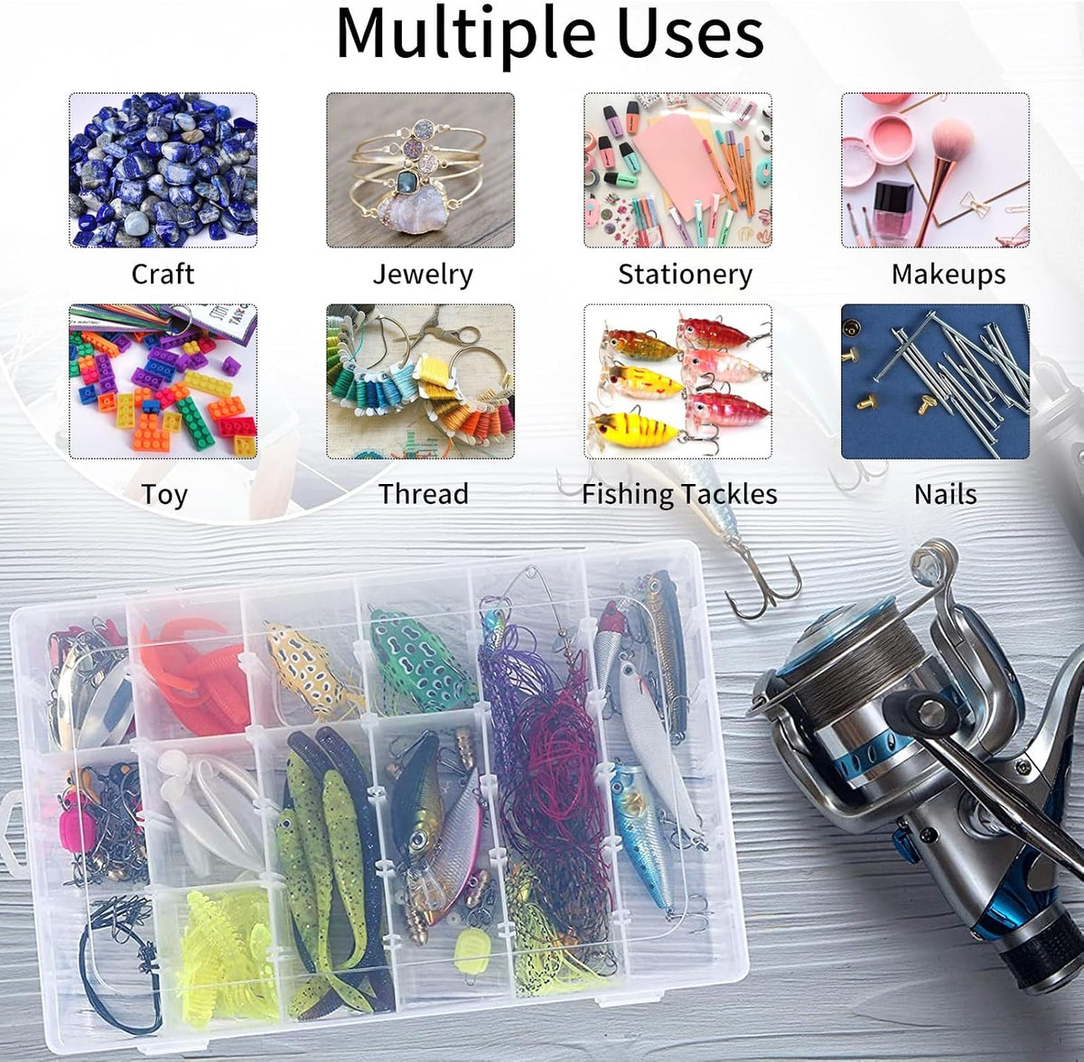 2 Pack Clear Bead Organizer Tackle Box with Adjustable Dividers for Jewelry Art Craft Containers 36 Grids Compartment with 5 Sheets Label Stickers