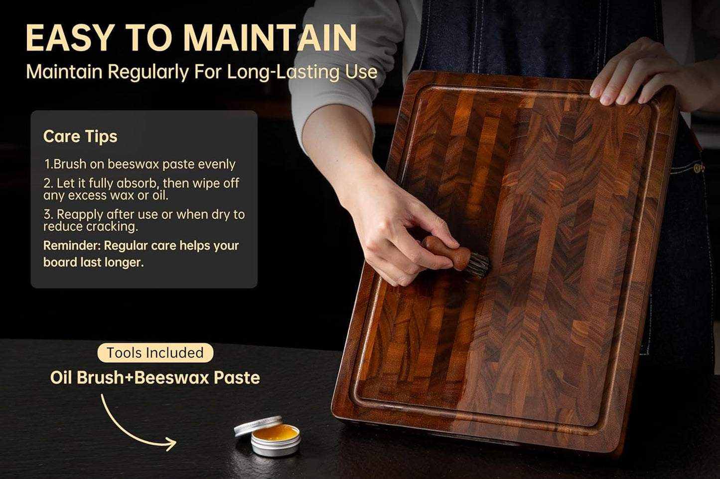 THETCHRY Walnut Wood Cutting Board Set, End Grain Cutting Boards for Kitchen with Handle, Non Toxic Wooden Charcuterie Boards Double Sided, Butcher Block for Meal Prep & Serving with Gift Box