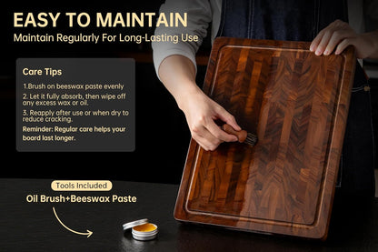 THETCHRY Walnut Wood Cutting Board Set, End Grain Cutting Boards for Kitchen with Handle, Non Toxic Wooden Charcuterie Boards Double Sided, Butcher Block for Meal Prep & Serving with Gift Box