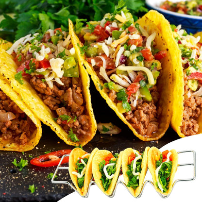Dependable Industries inc. Essentials 3-Pack Stainless Steel Taco Holder Stand – Holds 4 Tacos Each, Oven & Grill Safe, Dishwasher-Safe Metal Taco Tray for Hard & Soft Shells, Taco Bar Serving Rack
