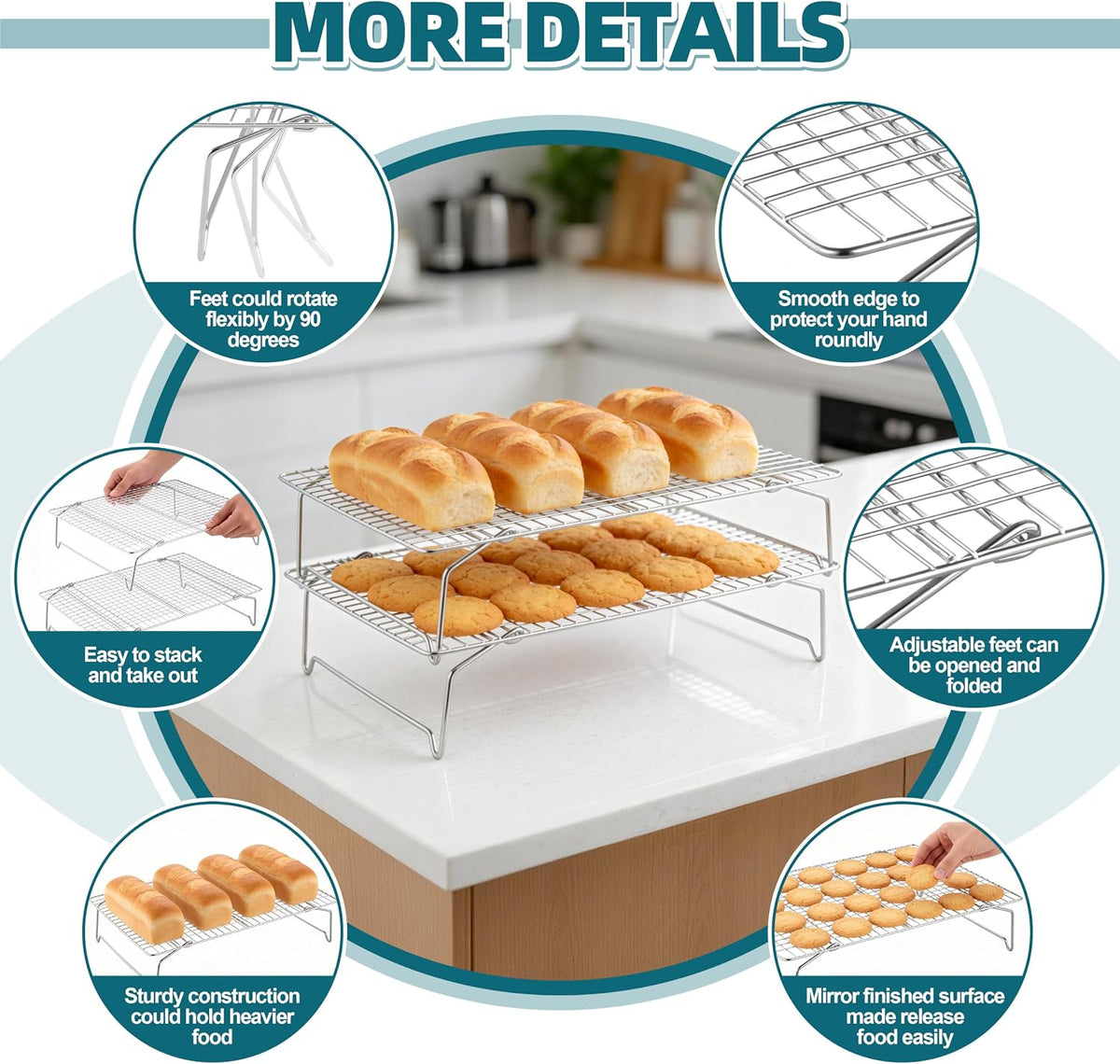 P&P CHEF 4 Tier Stackable Cooling Racks for Cooking and Baking, 15" x 10"