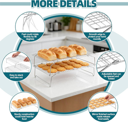 P&P CHEF 4 Tier Stackable Cooling Racks for Cooking and Baking, 15" x 10"