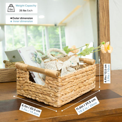 VATIMA Water Hyacinth Storage Baskets with Large Open-Front for Kitchen, Decorative for Living Room, 13.4” x 9.5” x 5.5”, 2 Pack