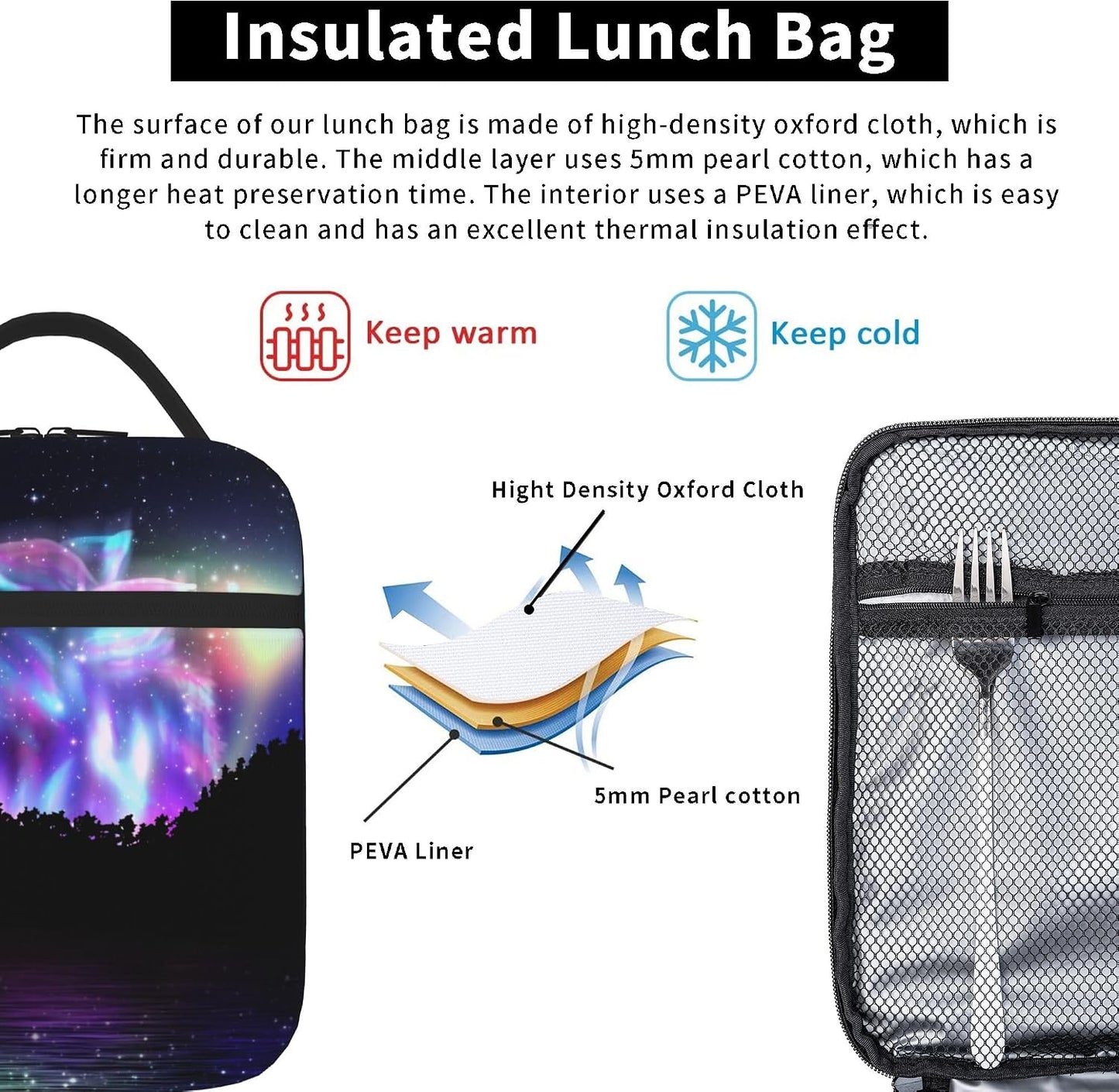 Dinosaur Volcano Insulated Lunch Bag for Women & Men, Reusable Leak-Proof Lunch Box with Cooler Compartment, Lunch Tote for Adults Work Travel Picnic Durable & Washable