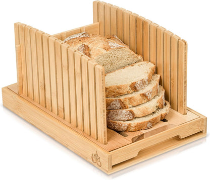Bread Slicer for Homemade and Sourdough Bread - Hard Maple Wood and Bamboo, Adjustable Slicing Guide for Even Slices with Crumb Tray for Easy Cleanup