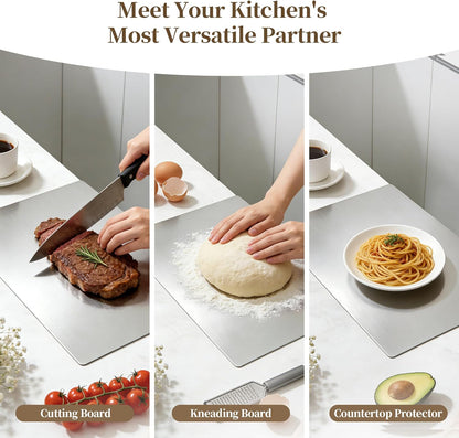 Stainless Steel Cutting Board Set, 2 Pack Kitchen Metal Chopping Board Set with Counter Lip Dishwasher Safe for Meat, Fish, Vegetables, Fruits, Bread & Pastry (40 x 30cm/ 16 x 12 in)