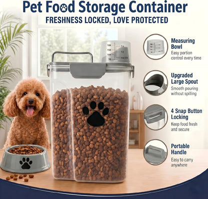 Dog Storage Container with cleaning brush,Measuring Cup,Portable Pet Food Containers with Upgraded Large Spout and Cup for Dogs,Cats,Birds,Small Animals(White)