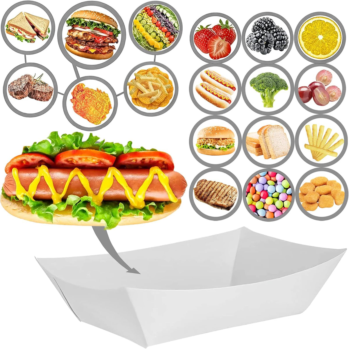 100 Pack 2lb Paper Food Trays, Heavy-Duty Paper Food Boat Disposable Serving Basket Tray for French Fries Nachos Snack Hot Dog Taco BBQ Popcorn Party Picnic Wedding Party (Brown)