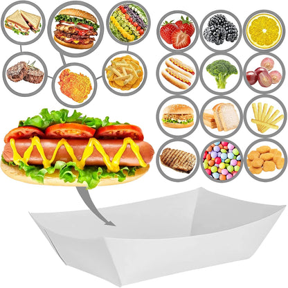 100 Pack 2lb Paper Food Trays, Heavy-Duty Paper Food Boat Disposable Serving Basket Tray for French Fries Nachos Snack Hot Dog Taco BBQ Popcorn Party Picnic Wedding Party (Brown)