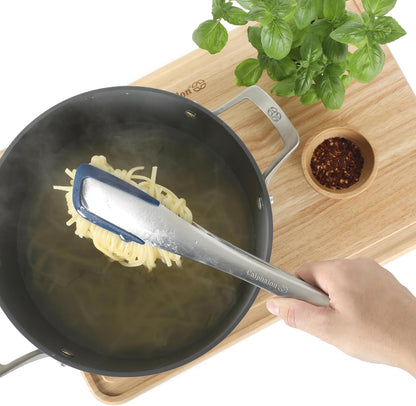 Calphalon Edge Tongs Set, 2-Piece Stainless Steel Kitchen Tongs Set with Silicone Heads, Includes 9-Inch & 12-Inch Heat-Resistant Locking Tongs for Cooking, Grilling & Serving, Taupe