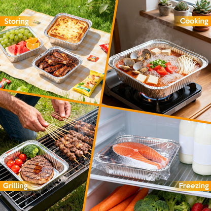 8"x8" Disposable Aluminum Foil Pans with lid - 20 Pack Square Baking Pans Disposable Food Containers with Lids Heavy Duty Tin Foil Pan for Baking Cake, Oven Cooking, Heating, Storing, Meal Prepping