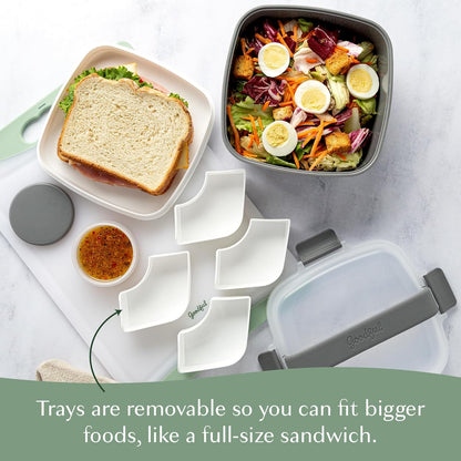 Goodful Stackable Lunch Box Container, Bento Style Food Storage with Removeable Compartments for Sandwich, Snacks, Toppings & Dressing, Leak-Proof and Made without BPA, 56-Ounce, Blue