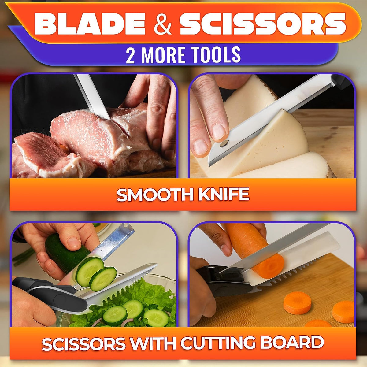 2 in 1 Kitchen Scissors for Food with Knife Sharpener (Grey)