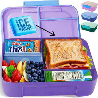 KARRICO Leakproof Lunch Box – 3-Compartment Bento Box, Cooler Pack & Adjustable Divider, Extra Large & BPA-Free – Dishwasher Safe, Ideal for On-the-Go Meals, Green