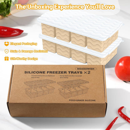 Doasuwish Silicone Freezer Molds for Soup with Lid – 1-Cup Soup Container Style Ice Cube Trays for Freezer, Meal Prep & Food Storage, Freeze 250mL/125mL Portions – 2 Pack